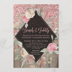 Invitation Rose Gold Parties scintillant Barn Bois Floral Bru