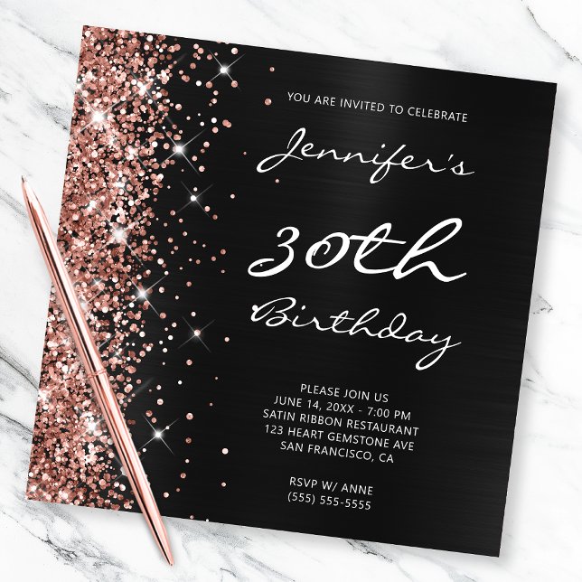 Invitation Rose Gold Parties scintillant Black Ombre Foil 30e (Créateur téléchargé)