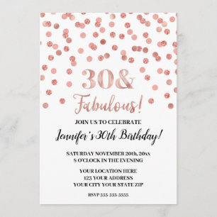 Invitation Rose Gold Parties scintillant Confetti 30 et fabul