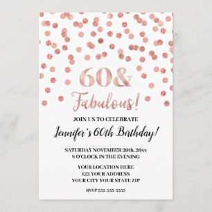 Invitation Rose Gold Parties scintillant Confetti 60 et fabul