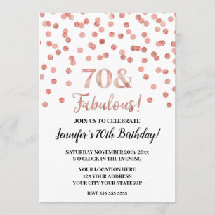 Invitation Rose Gold Parties scintillant Confetti 70 et fabul