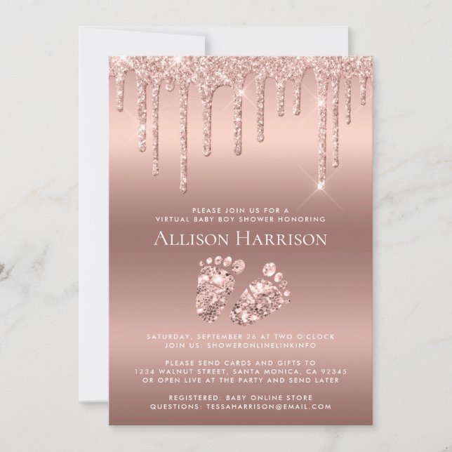 Invitation Rose Gold Parties scintillant Douche pour bébé vir (Devant)
