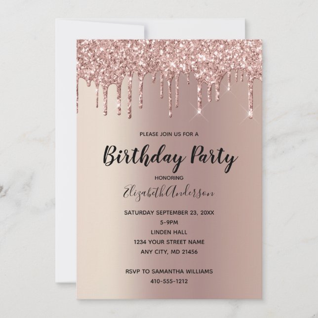 Invitation Rose Gold Parties scintillant Drift Glam tendance  (Devant)