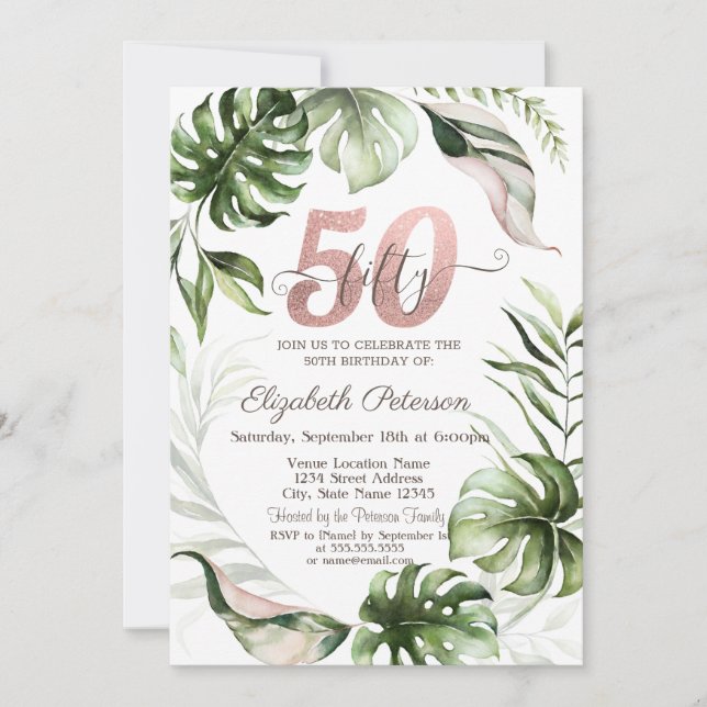 Invitation Rose Gold Parties scintillant Drips Feuille 50e an (Devant)