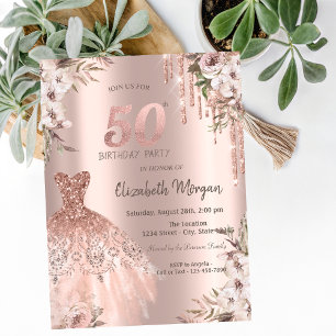Invitation Rose Gold Parties scintillant Drips robe Floral 50