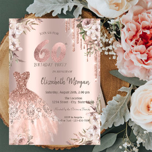 Invitation Rose Gold Parties scintillant Drips robe Floral 60