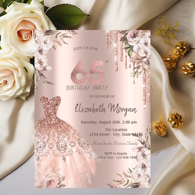 Invitation Rose Gold Parties scintillant Drips robe Floral 65 (Créateur téléchargé)