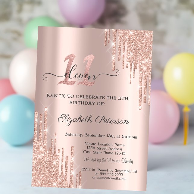 Invitation Rose Gold Parties scintillant Drips Rose Gold 11e  (Créateur téléchargé)