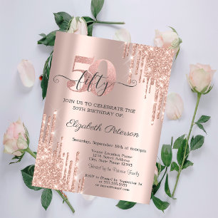 Invitation Rose Gold Parties scintillant Drips Rose Gold 50e 