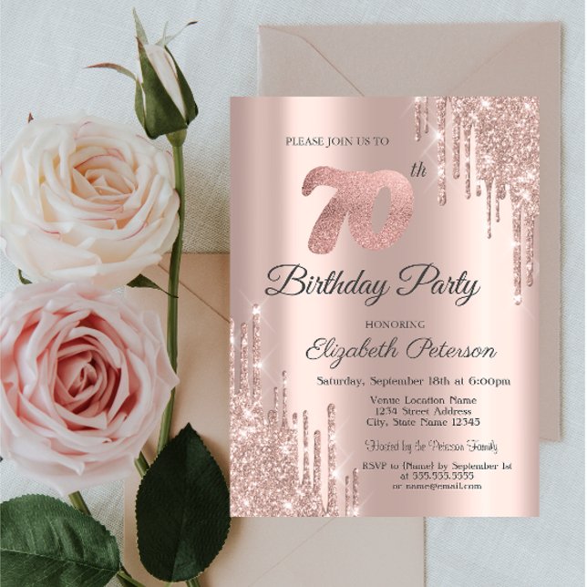 Invitation Rose Gold Parties scintillant Drips Rose Gold 70e  (Créateur téléchargé)