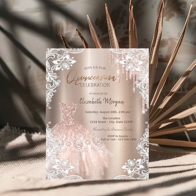 Invitation Rose Gold Parties scintillant Drives Dress Lace Qu (Créateur téléchargé)