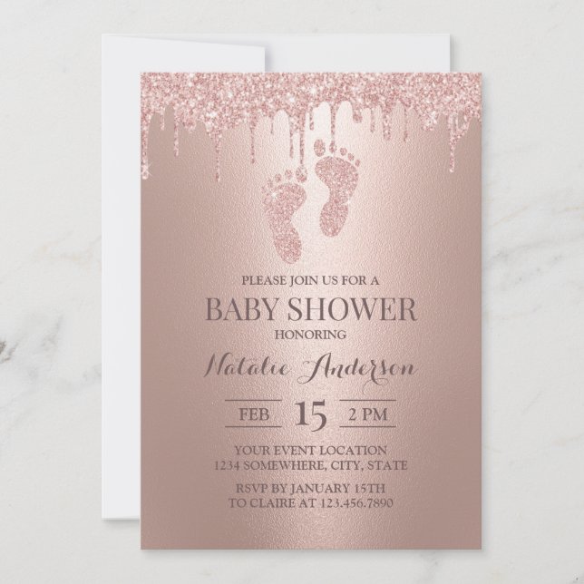 Invitation Rose Gold Parties scintillant Drives Garçon Girl P (Devant)
