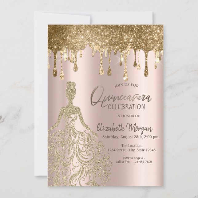 Invitation Rose Gold Parties scintillant Drives Robe Quincean (Devant)