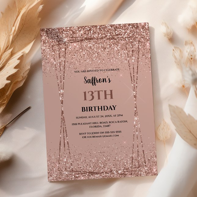 Invitation Rose Gold Parties scintillant Effet Anniversaire F (Créateur téléchargé)