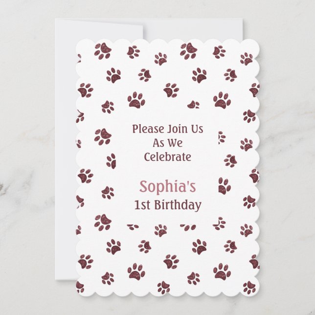 Invitation Rose Gold Parties scintillant Empreintes de pattes (Devant)