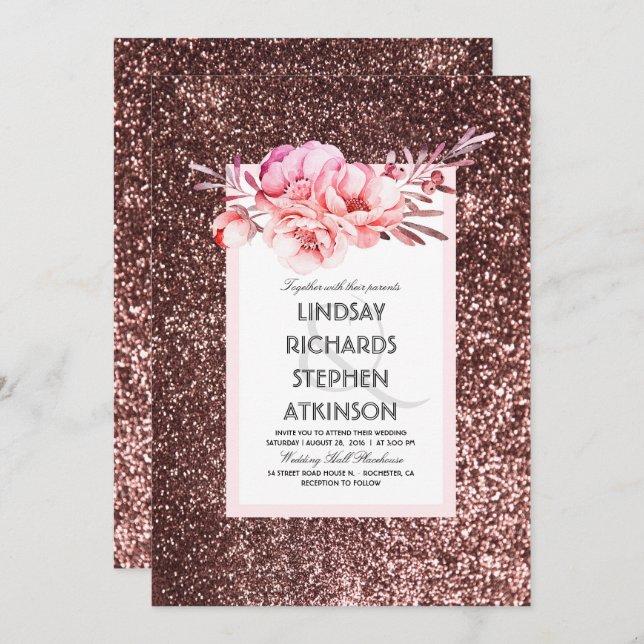Invitation Rose Gold Parties scintillant Fabulous Chic Vintag (Devant / Derrière)