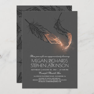 Invitation Rose Gold Parties scintillant Feathers Engagement