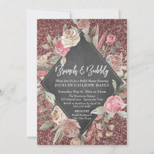 Invitation Rose Gold Parties scintillant Floral Chalboard Bru