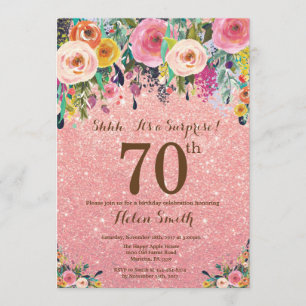 Invitation Rose Gold Parties scintillant Floral Surprise 70e