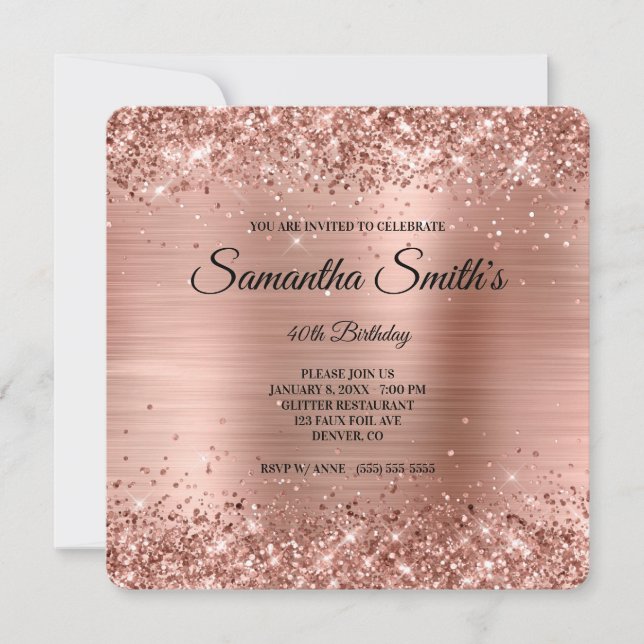 Invitation Rose Gold Parties scintillant Foil 40e anniversair (Devant)