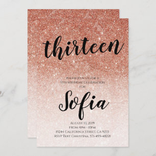 Invitation Rose Gold Parties scintillant Girl Ado Birthday Pa