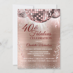 Invitation Rose Gold Parties scintillant Glam 40 et Fabulous 