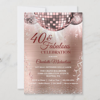 Invitation Rose Gold Parties scintillant Glam 40 et Fabulous