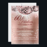 Invitation Rose Gold Parties scintillant Glam 60e Anniversair<br><div class="desc">Vous serez la cloche du ballon avec cette tendance or rose 60 et Fabulous Celebration invitation! Des boules de discothèque rose vif brillent sur un arrière - plan métallique brossé or rose avec des serpentins et de la parties scintillant en argent. Facile à personnaliser avec des options personnalisées. Utilisez le...</div>