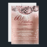 Invitation Rose Gold Parties scintillant Glam 60e Anniversair<br><div class="desc">Vous serez la cloche du ballon avec cette tendance or rose 60 et Fabulous Celebration invitation! Des boules de discothèque rose vif brillent sur un arrière - plan métallique brossé or rose avec des serpentins et de la parties scintillant en argent. Facile à personnaliser avec des options personnalisées. Utilisez le...</div>