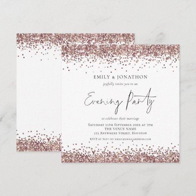 Invitation Rose Gold Parties scintillant Mariage soirée Carré (Devant / Derrière)