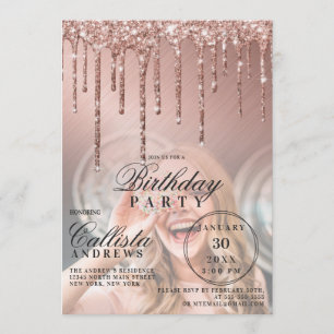 Invitation Rose Gold Parties scintillant métallique perches p