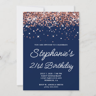 Invitation Rose Gold Parties scintillant Midnight Blue 21e an