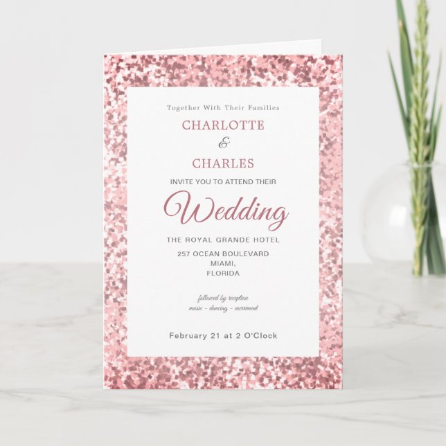 Invitation Rose Gold Parties scintillant Motif Elegant Simple (Devant)