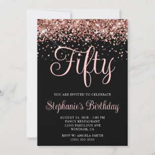 Invitation Rose Gold Parties scintillant Noir 50e anniversair