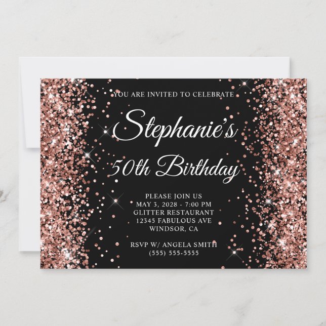 Invitation Rose Gold Parties scintillant Noir Monogramme 50e  (Devant)