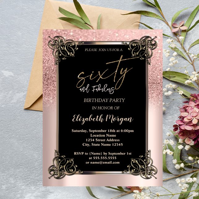 Invitation Rose Gold Parties scintillant Ombre Frontière 60e  (Créateur téléchargé)