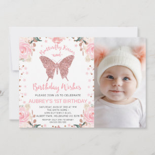 Invitation Rose Gold Parties scintillant Photo Bisous à papil