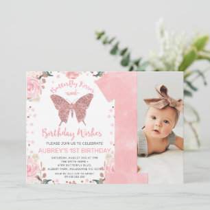 Invitation Rose Gold Parties scintillant Photo Papillon Premi