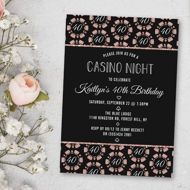 Invitation Rose Gold Parties scintillant Poker Chip Casino So (Créateur téléchargé)