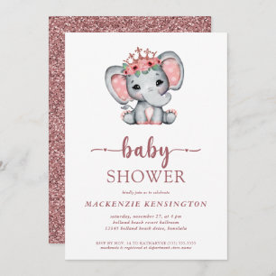 Invitation Rose Gold Parties scintillant Princesse Elephant B