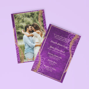 Invitation Rose Gold Parties scintillant Purple Mandala Photo