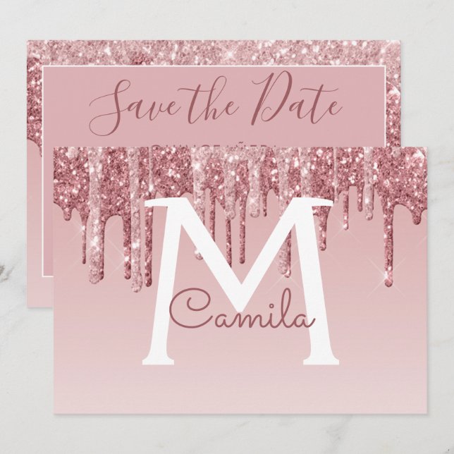 Invitation Rose Gold Parties scintillant Quinceanera Enregist (Devant / Derrière)