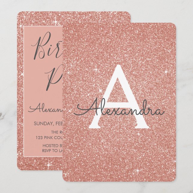 Invitation Rose Gold - Parties scintillant rose étincelle fêt (Devant / Derrière)