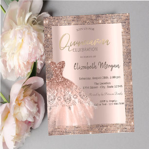 Invitation Rose Gold Parties scintillant Sequins Cadre Robe Q