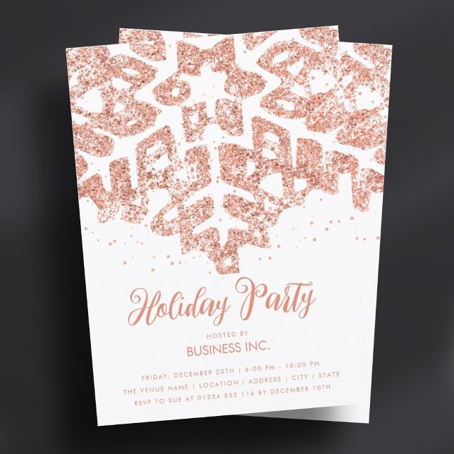 Invitation Rose Gold Parties scintillant Snowflake Fête Fête (Rose Gold Glitter Snowflake Holiday Party Invitation)
