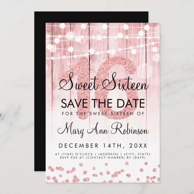 Invitation Rose Gold Parties scintillant String Lights Sweet  (Devant / Derrière)