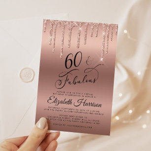 Invitation Rose Gold Parties scintillant Virtual 60e fête d'a