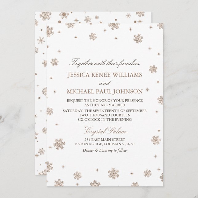 Invitation Rose Gold Parties scintillant Winter Wonderland Ma (Devant / Derrière)