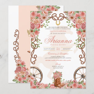 Invitation Rose Gold Pays Western Charro Ranch Quinceanera