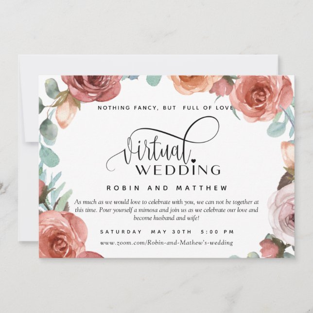 Invitation Rose Gold Peach Floral en ligne Mariage virtuel (Devant)